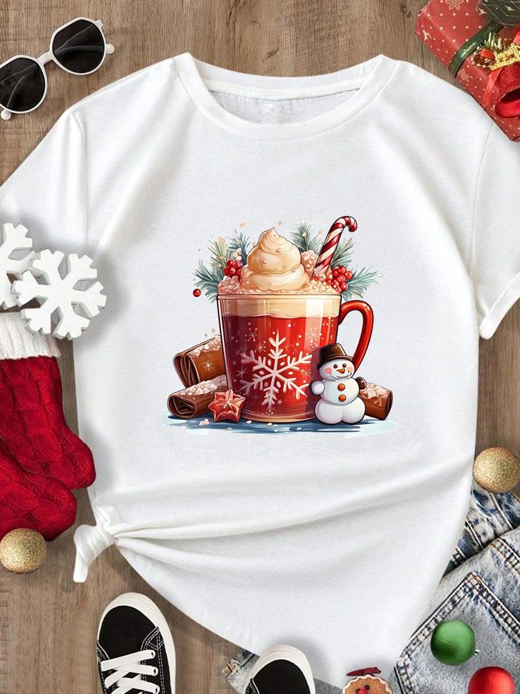 (Asian Size) Tee Merry Christmas New Year Holiday Top Festival Casual Women Letter Sweet 90s Print Lady Short Sleeve Fashion Graphic T-shirts