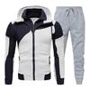 Men Autumn Winter Hoodie Pants Suit Fashion Hooded Splicing Zipper Coat with Elastic Waist Drawstring Pants Set
