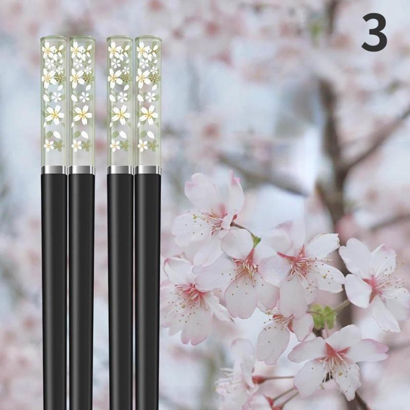 Amber Sakura Chopsticks Antibacterial Anti-slip High Temperature Resistant Reusable for Sushi Food ChopsticksTableware