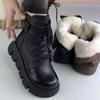Snow Boots Women Vintage Round Toe Warm Plush Lace Up Platform Shoe Solf Leather Anti Slip Thick Bottom Short Boot