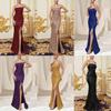 Summer New European and American Women's Clothing High-waisted Sexy Fashion Dress Suspender Sequined Split Dress