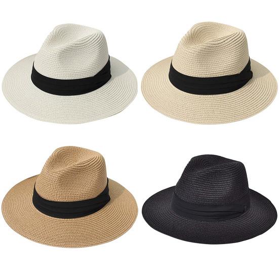 Ladies Hat Wide Brim Sun Protection Wide Applications Simple Pure Color Straw Hat for Beach
