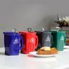 Square Trash Can Ceramic Mug Green Recyclable Bucket Water Cup Fun Creative Exotic Coffee Cup Latte Coffee Cup Cute Coffee Mug