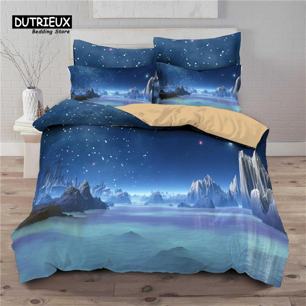 Landscape Starry Sky Duvet Cover Microfiber 3D Print Galaxy King Queen Bedding Set For Kids Teen Boys Girls Gift Bedroom Decor