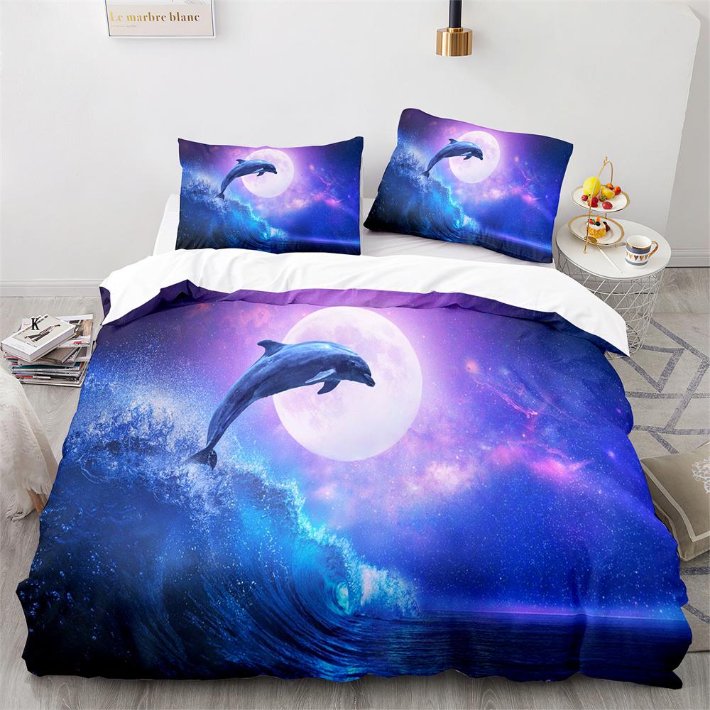 Пододеяльник Дельфин Размер Кинг-сайз Квин-сайз Прекрасный Постельный Комплект Морская Жизнь Для Детей Мальчиков Девочек Милый Океанский Животный 2/3шт Полиэстеровый Пододеяльник