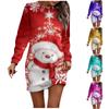 Long Sleeve Dress For Women Casual Christmas Printed Pullover Hip Pack Dress Sweater Dress Autumn