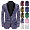 Mens Paisley Embroidered Sequin Suit Jacket Shiny Blazer