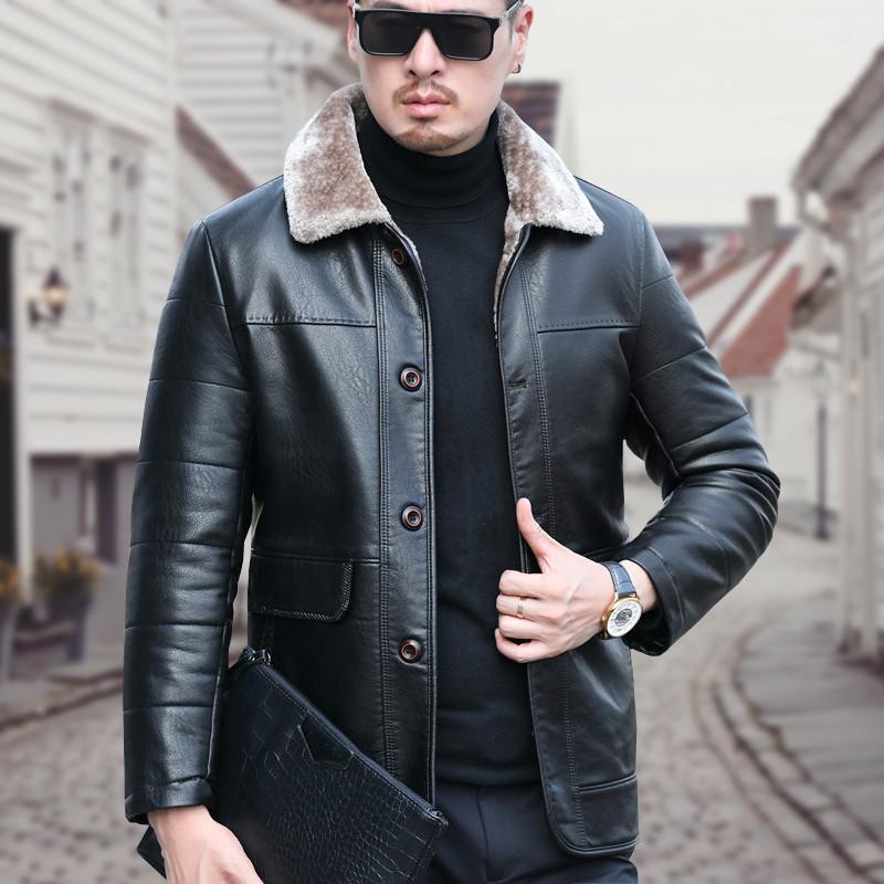 Winter Thickened Genuine Leather Down Jacket for Men, Medium and Long Lapel Jacket, New Sheepskin Leather Jacket for Men