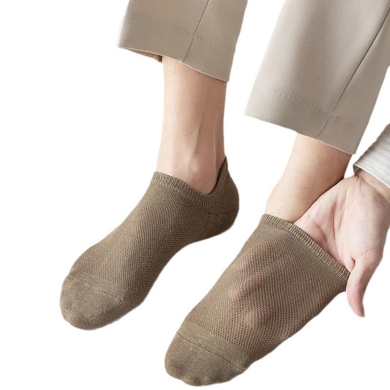 Men's Summer Thin Pure Color Sweat Absorbing Deodorizing Antibacterial Shallow Mouth Invisible Short Boat Socks