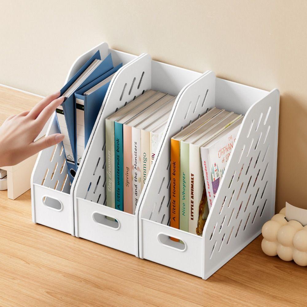 Large Capacity Bookend Stand Hollowed-out File Document Organizer Rack  for Home Office