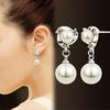 Elegant Princess Shiny Rhinestone Dangle Round Imitation Pearl Stud Earrings