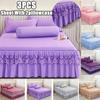 3PCS Sheet With 2 Pillowcases Solid Color Bed Skirt Soft Bedspread Coverlet Breathable Bed Sheets Lace Fitted Sheet Bedding Set