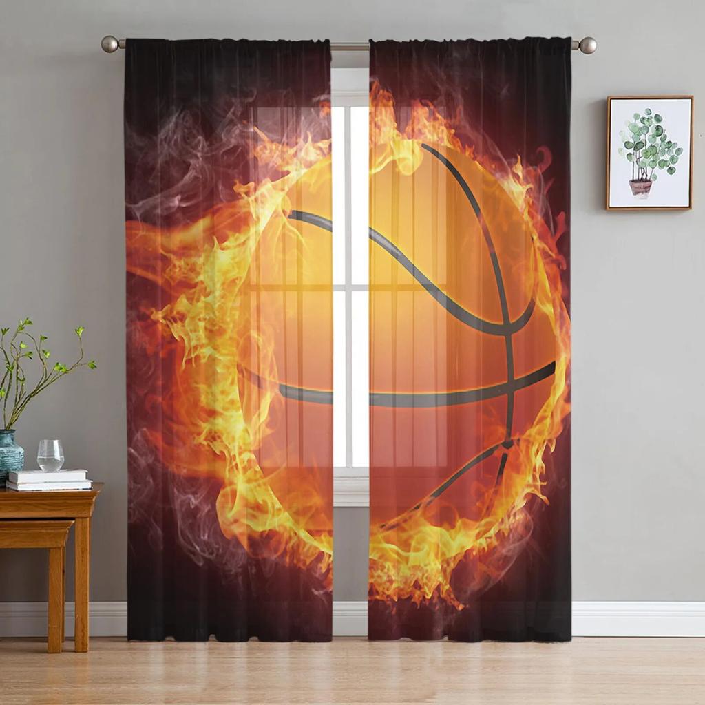 Comic Cartoon Basketball Sheer Curtain for Bedroom Tulle Voile Curtain for Kitchen Living Room Decor Window Treatment