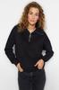 Women's Fashionable Stylish Sweatshirt Black Zippered Stand-Up Collar Thick Inside Fleece Regular Fit Knitted Sweatshirt
