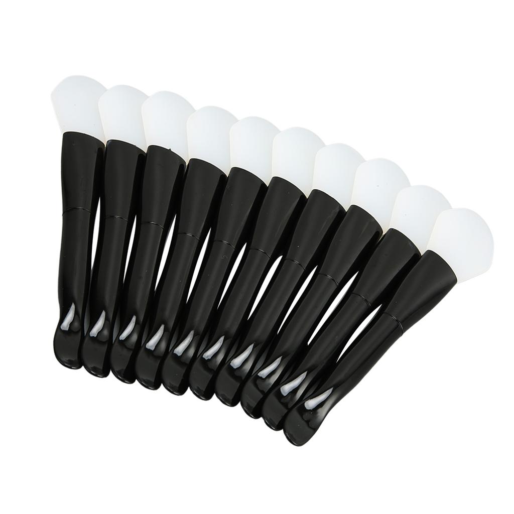 10pcs Facial Mask Brush Dual Sided with Spoon Soft Silicone Black Handle Mask Applicator Brush for
