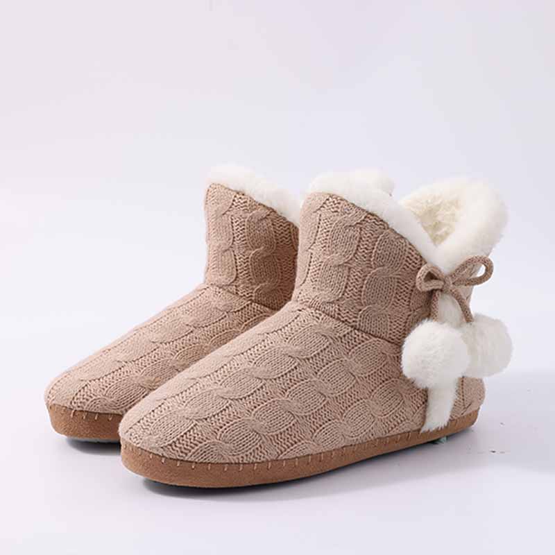 Fashion Comwarm Fur Fuzzy Snow Boots For Women Knit Plush Winter Slippers Non-slip Furry Flat Ankle Boots Warm Fluffy House Cotton Shoes
