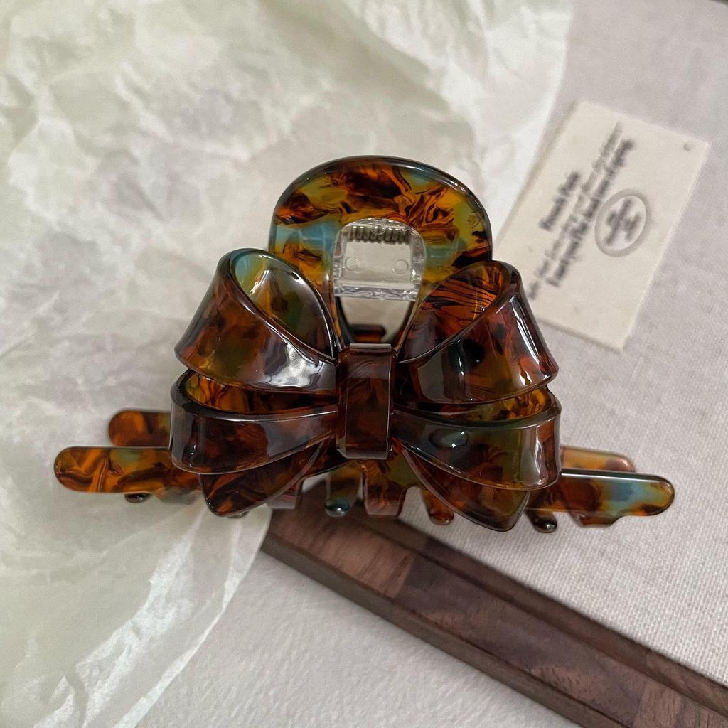 "Korean Mermaid Double-Sided Bow Hairpin: Elegant Acetic Acid Shark Clip"