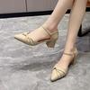 High Heels Women's New Korean Version Thick Heel Pointed Pleated Single Shoes One-button Fashion Sandals