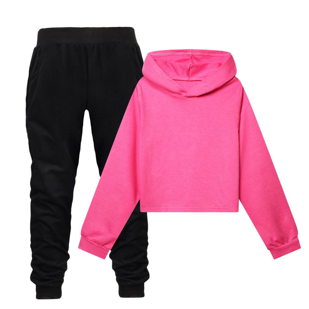 Children's Hooded Top And Trousers Two-piece Sportswear Set Long-sleeved Solid Color Clothing Set