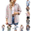 Women's Casual Fashion Loose Plaid Shirt Long Sleeve Pocket Button Shirt Mid-length