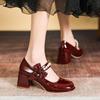 High Heels Versatile Mary Jane Women's Shoes 2025 New with Skirt Burgundy Gentle French Leather Shoes Spring and Autumn Single Shoes