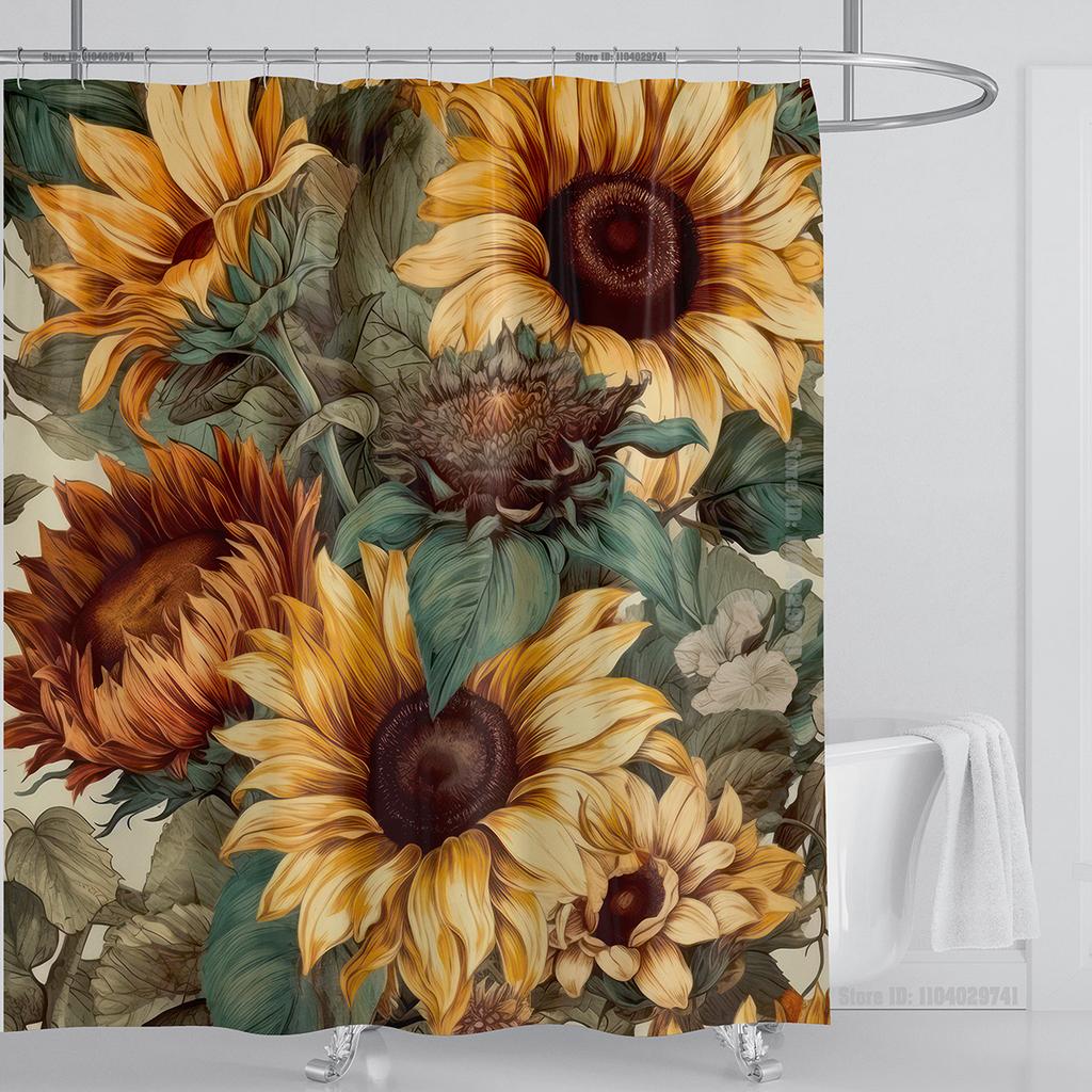 Sunflower Flower Shower Curtain Waterproof Shower Curtain Polyester Fabric 3D Printed Curtain Bathroom Decoration With Hooks