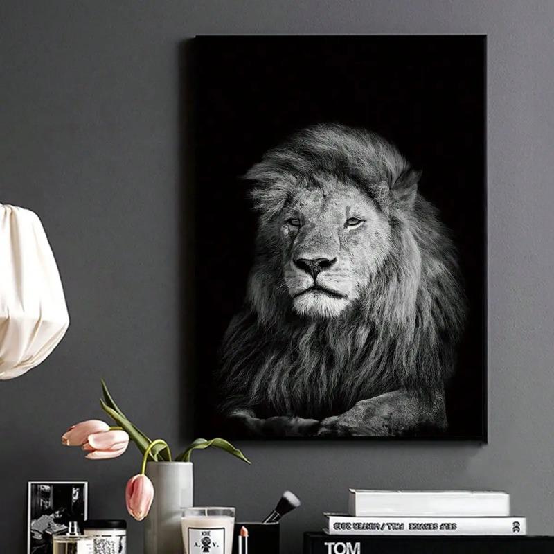 Black and White Modern Minimalist Animal Art Poster Lion Elephant Giraffe Canvas Painting Home Decor Wall Art