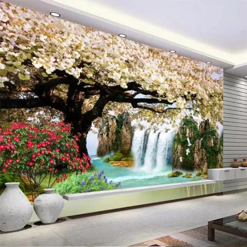 3d Photo Mural Waterfall Water Wallpaper Living Room Bedroom Hand-Painted Wall Mural