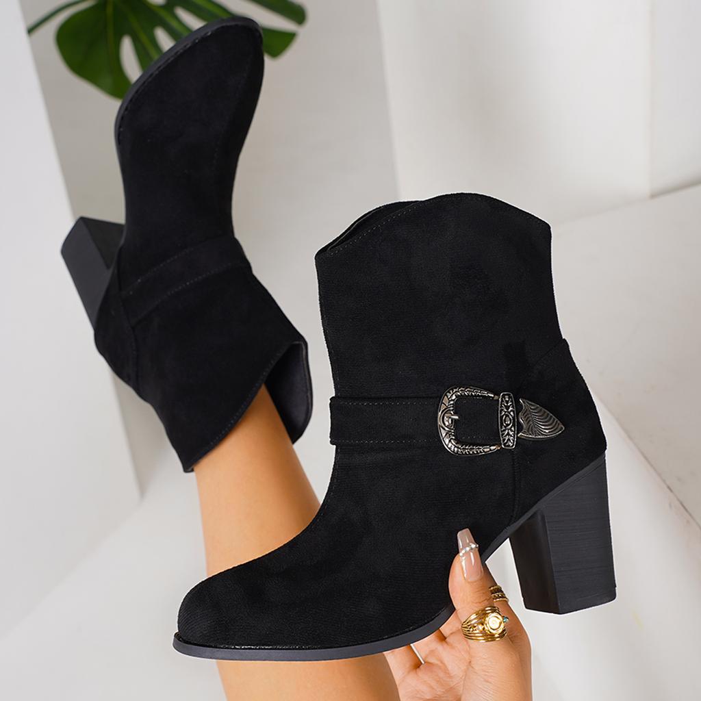 Woman Boots Spring Autumn Round Toe Mid Heel Boots Black Thick Heel Big Size Short Boots Women Fashion Sexy High Heels Shoes