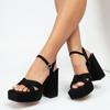 New Fashion Black Chunky Sandals Women Summer Square Open Toe Buckle Strap Platform High Heels Party Dance Shoes