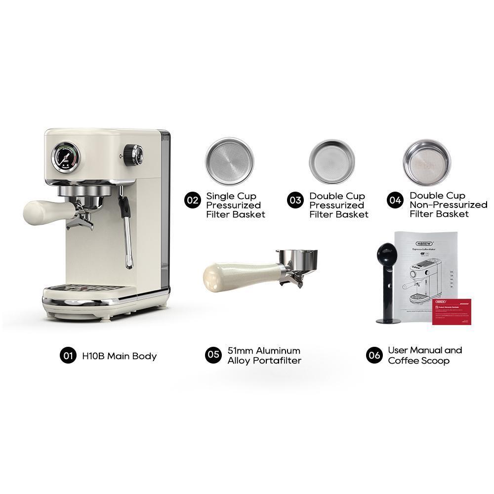 New HiBREW H10B Espresso Coffee Machine, 20Bar Extraction Pressure, Semi-Automatic, Adjustable Temperature & Cup Volume