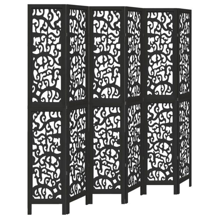 VidaXL Room Divider 6 Panels Black Solid Paulownia Wood, Privacy Screen, Room Partition Panel, 358764