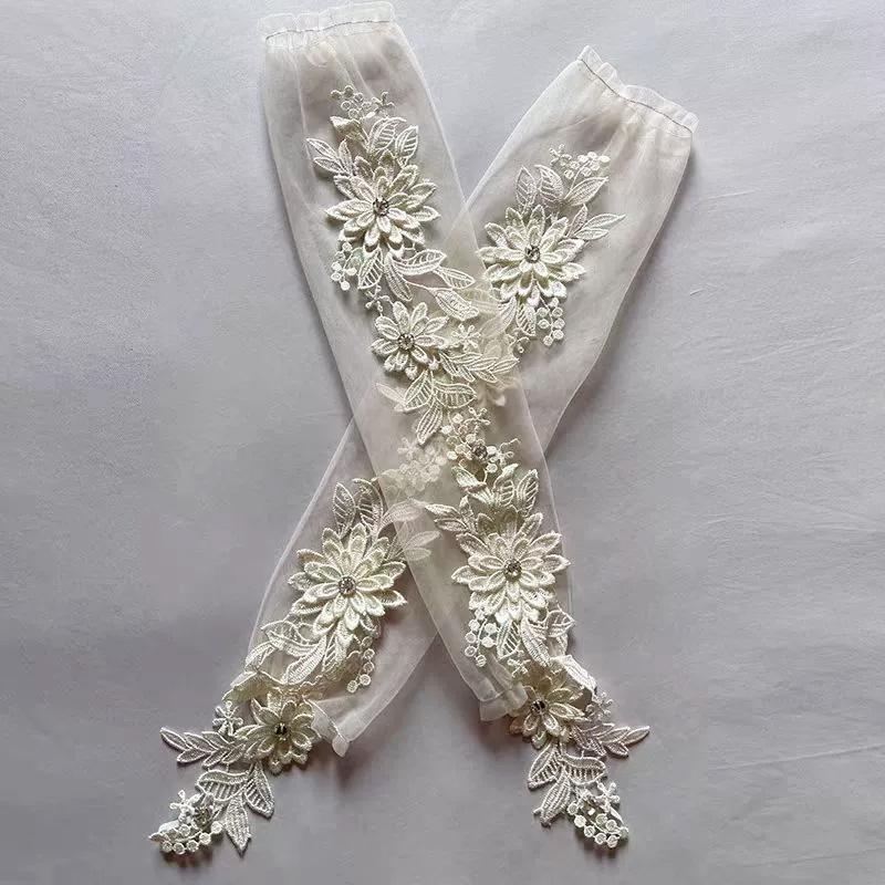 1 Pair Fingerless Gloves Hollow Out Patchwork Soft Breathable Bridal Gown Mittens Lace Embroidery