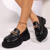 Lucyever Metal Chain Platform Loafers Women Plus Size Thick Bottom Office Pu Leather Shoes Woman Slip On Retro Jk Uniform Shoes