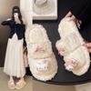 Cute Hello Kitty Thick-bottomed Fluffy Slippers for Women's Outerwear 2025 Autumn and Winter New Home Indoor Non-slip Velvet Cotton Mop