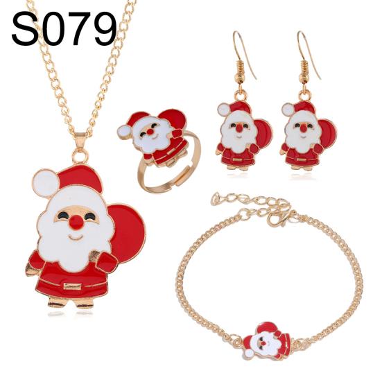 Christmas Tree Santa Elk Bell Earrings Bracelet Ring Necklace Women Jewelry Set