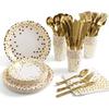 175 Piece Gold Party Supplies Set For 25 People - Gold Paper Plates Napkins Cups And Gold Plastic Silverware Set For Wedding Party Holiday Party