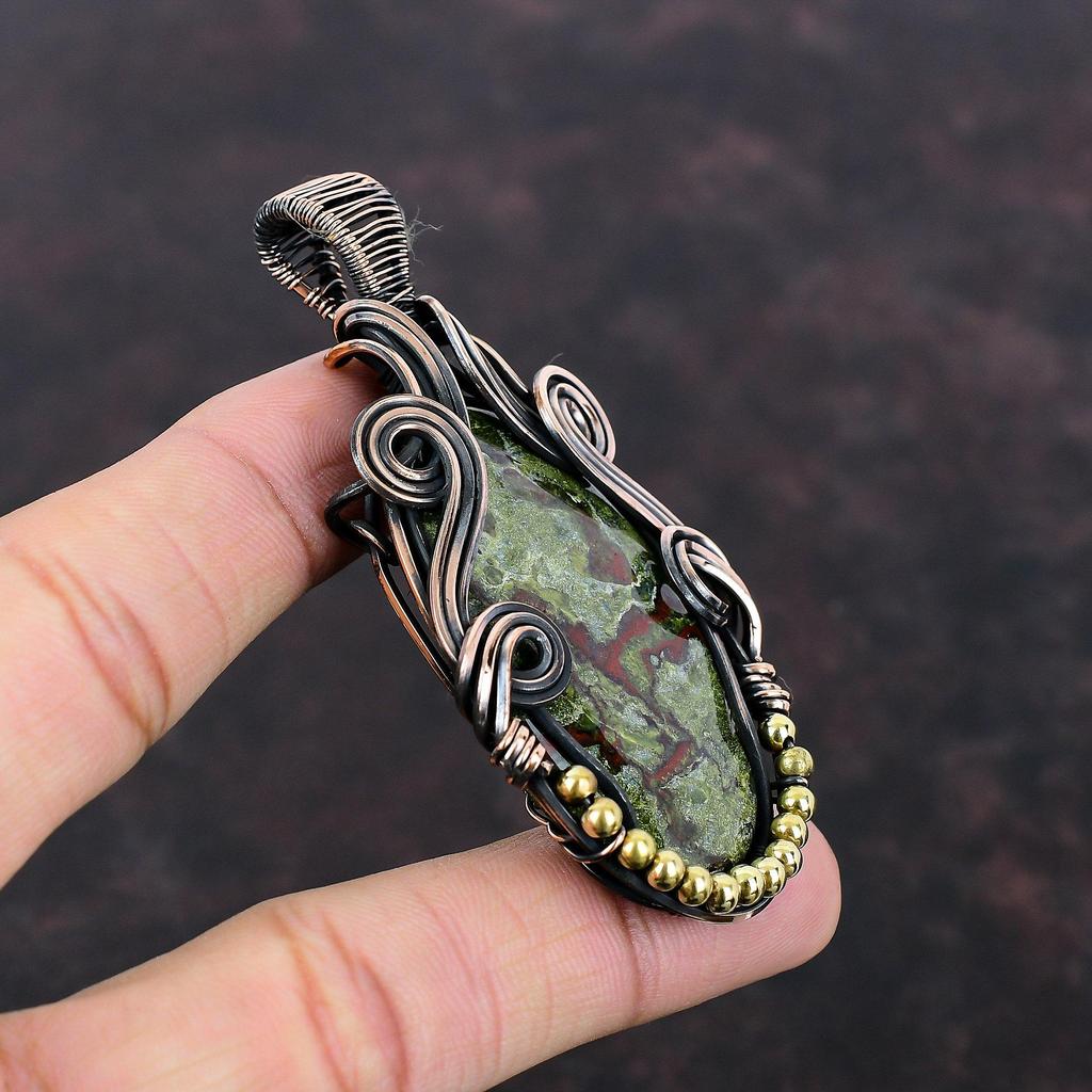 Dragon Bloodstone Pendant Copper Wire Wrapped Gemstone Pendant Bloodstone Jewelry Handmade Designer Pendant Copper Wire Jewelry Gift For Her