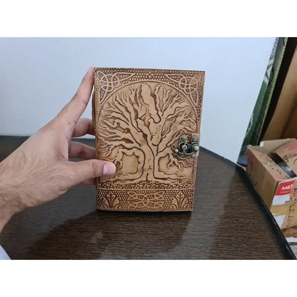 Handmade Leather Journal Diary Celtic Tree of Life Book of Shadow Wicca Vintage
