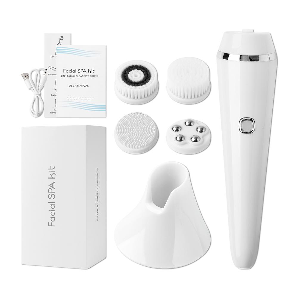 4 In 1 Electric Face Cleansing Brush for Facial Skin Care Wash Sonic Vibration Massage Tool Acne Pore Blackhead Silicone Cleaner