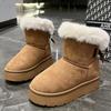 Black Suede Leather Women Winter Thick Plush Warm Platform Snow Boots Fashionable Furry Thick Soled Cotton Shoes Botas De Mujer