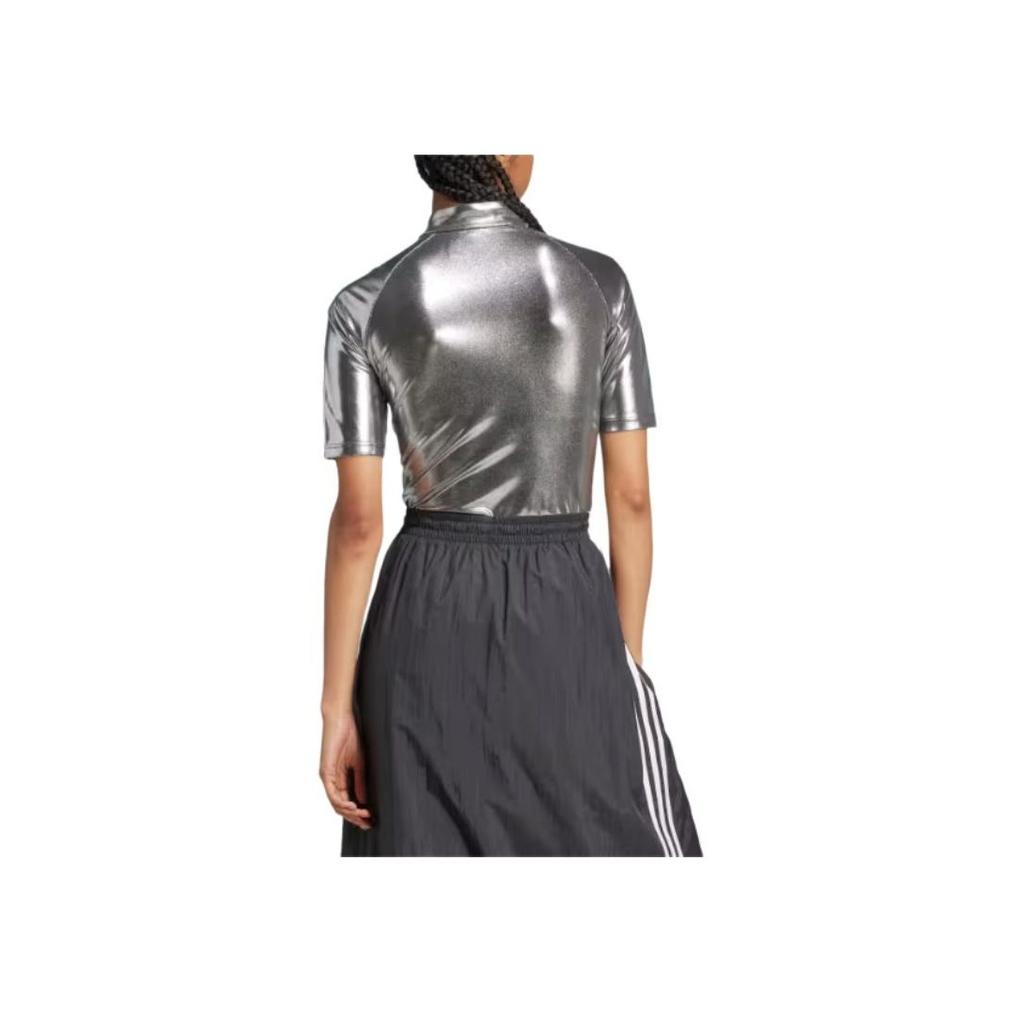 Adidas Originals Adylenium Season 2 Bodysuit Logo Short Sleeve Half Zip Fitted Triangle Bodysuit Women Bodysuit Silver JM9257