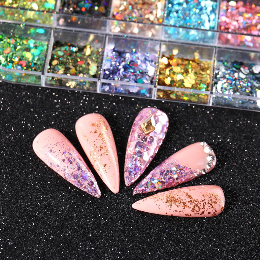 12 Grids Irregular Ultra-thin Manicure Flake Glitter Nail Art