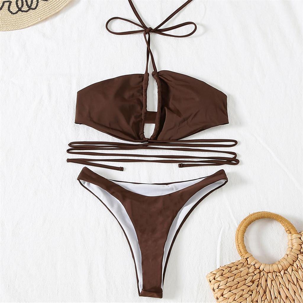 Sexy Halter Wrap Around Lace Up Bikini Women Swimwear Female Swimsuit Two-pieces Bikini Set Bather Bathing Suit Swim Lady
