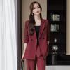 3 Pcs/Set Lady Formal Suit Coat Pants Set Turn-down Collar Button Decor Long Sleeves Jacket Loose Pure Color Trousers Casual Commuting Business Outfit