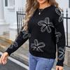 Women's Casual Fashion Comfortable Round Neck Pullover Contrast Color Flower Long Sleeve Street Trend Knitted Sweater