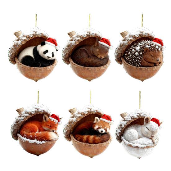 Yousheng 2D Forest Animal Acorn Ornaments Cozy Forest Animal In Snow Frosted Pine Cone Ornaments Woodland Creature Acrylic Hanging Ornament for Lover