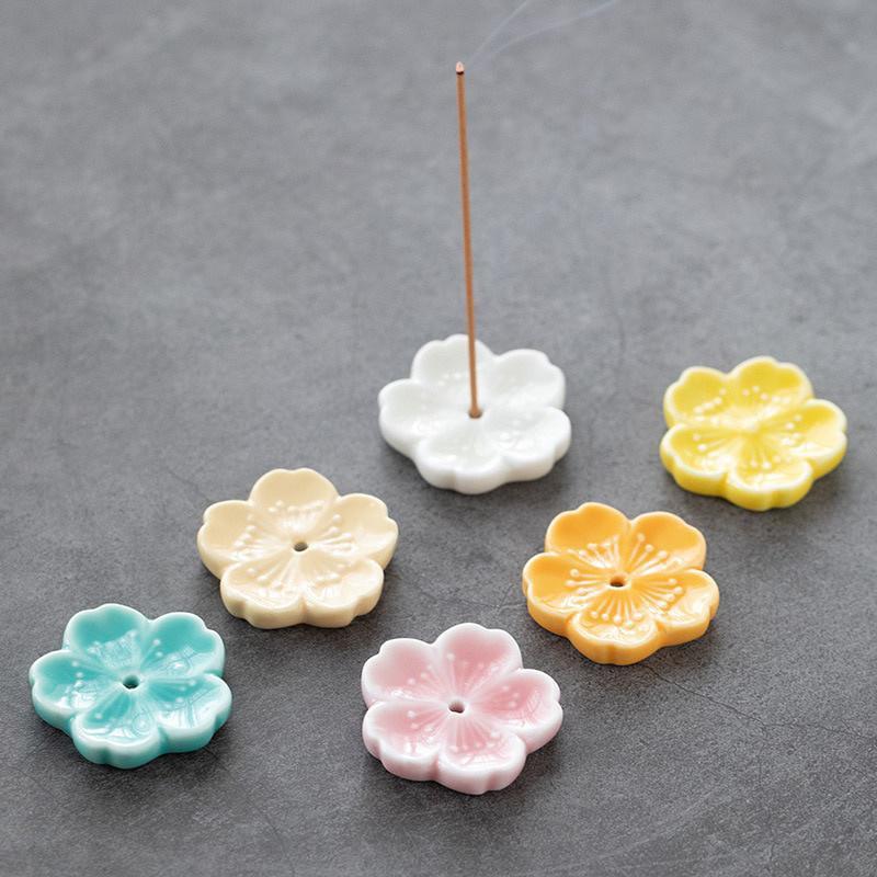 2pcs Ceramic Cherry Blossom Incense Burner Home Decor Incense Stick Holder Aromatherapy Office Teahouse Living Room Ornament
