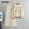 Women's Plus Size Autumn New Two-piece Fashion Casual Wide Leg Pants Loose Round Neck Simple Knit Suit