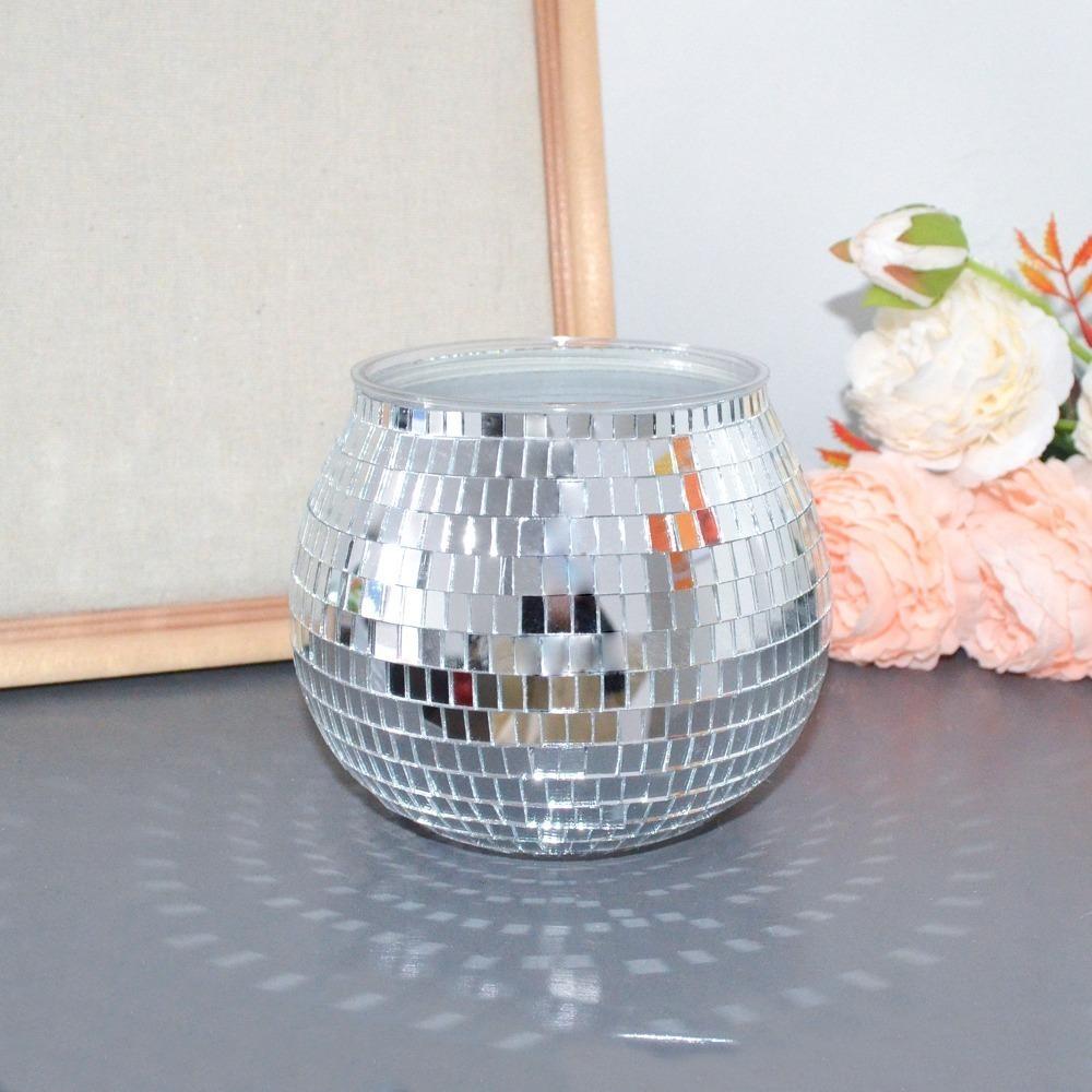 Silver Mirror Glass Flower Vase Home Decoration Disco Ball Plant Holder Plant Planting Pot Home
